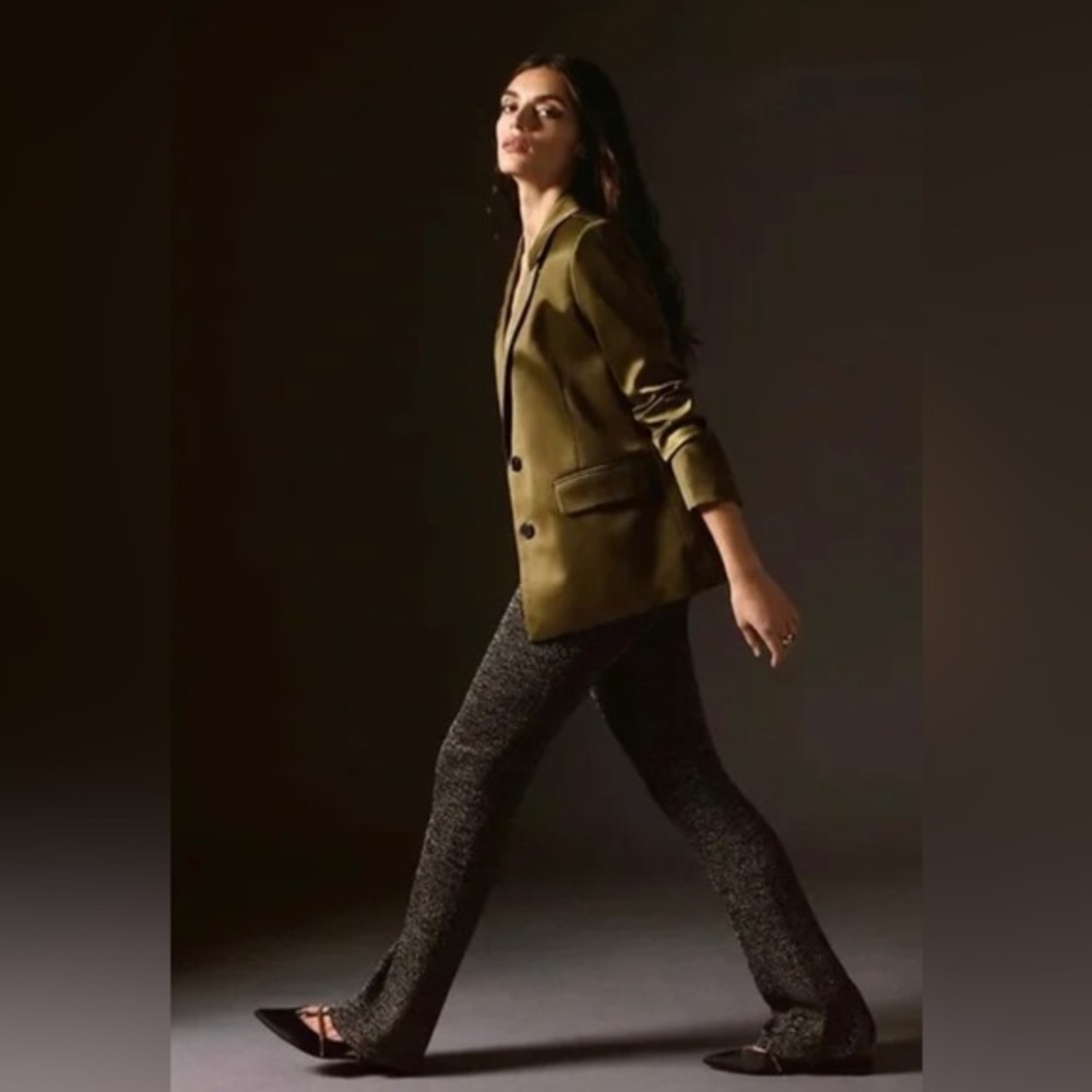 Anthropologie Aves les filles satin effect olive green blazer jacket size medium - Picture 2 of 14